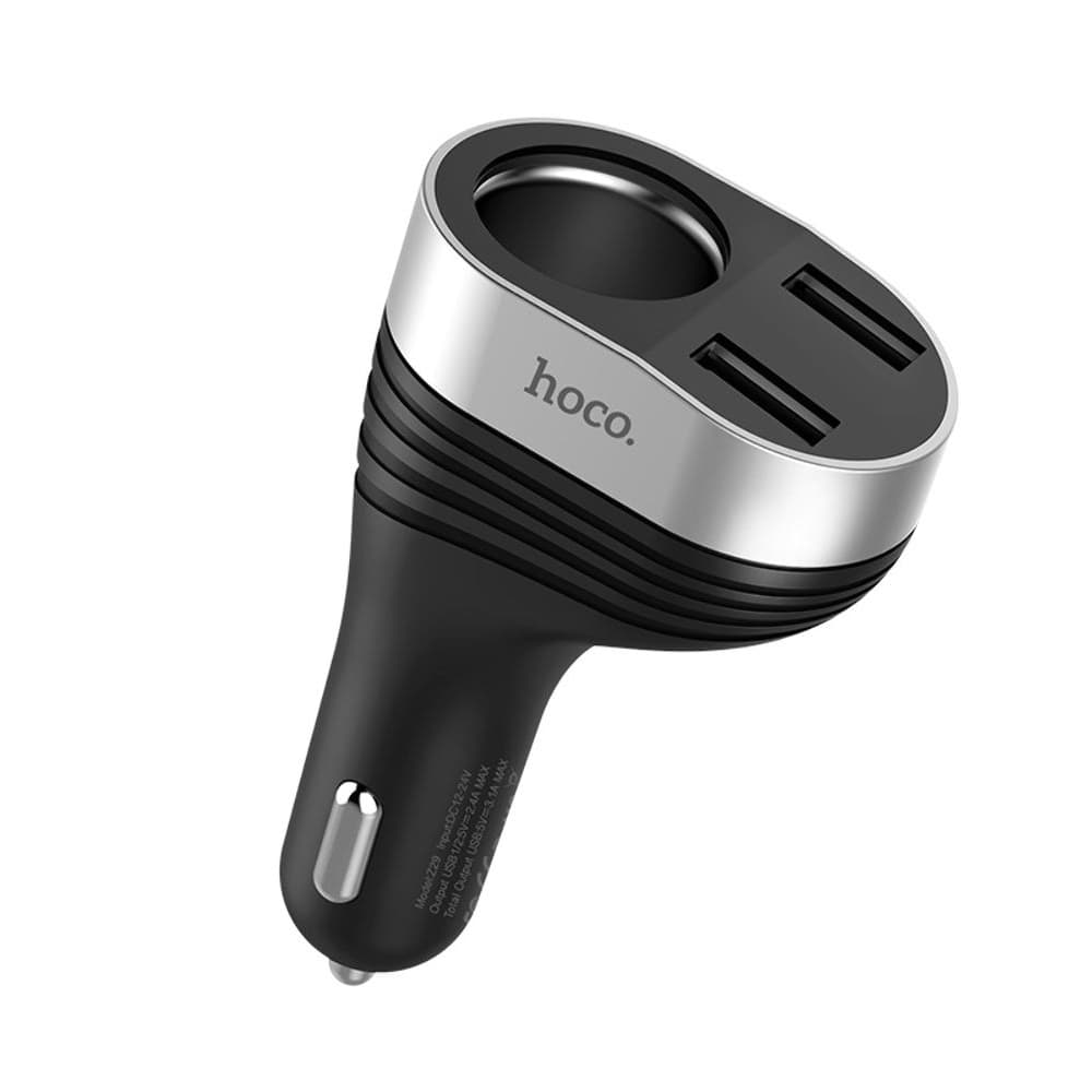Автомобильное зарядное устройство Hoco Z29, 2 USB, 3.1 А, черное, с дисплеем и гнездом прикуривателя