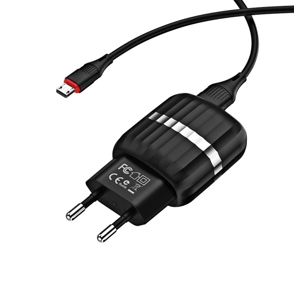 Сетевое зарядное устройство Borofone BA24A, 2 USB, 2.4 А, Micro-USB, черное