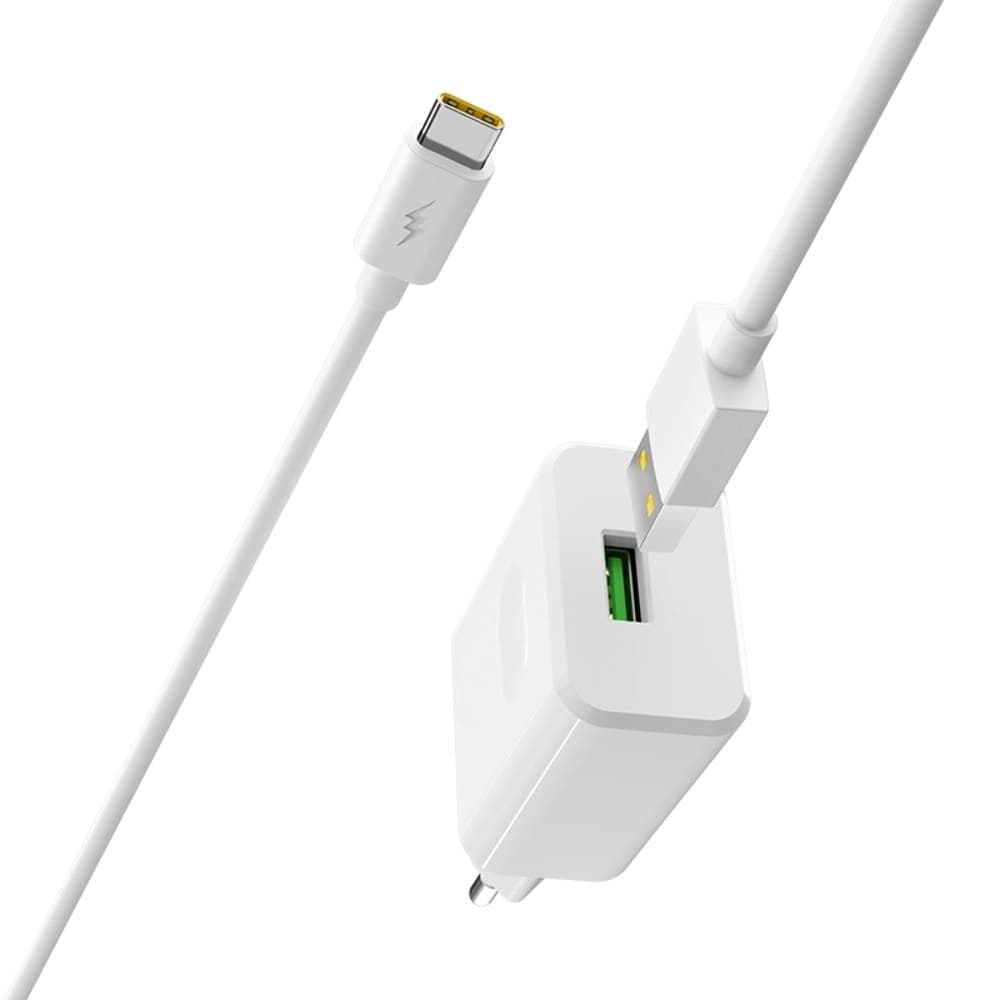 Сетевое зарядное устройство Borofone BA32A, 1 USB, 3.0 А, 18 Вт, Quick Charge 3.0, с кабелем Type-C, белое