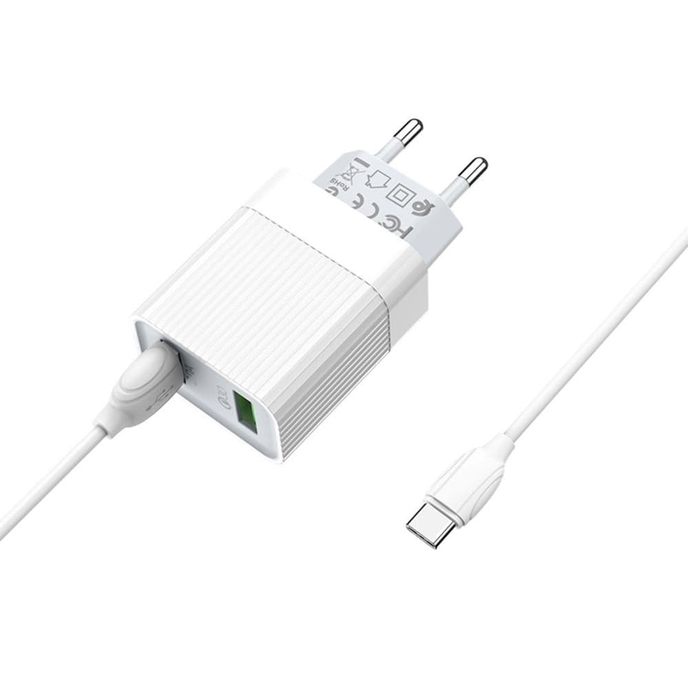 Сетевое зарядное устройство Borofone BA39A, 2 USB, Quick Charge 3.0, Type-C, белое
