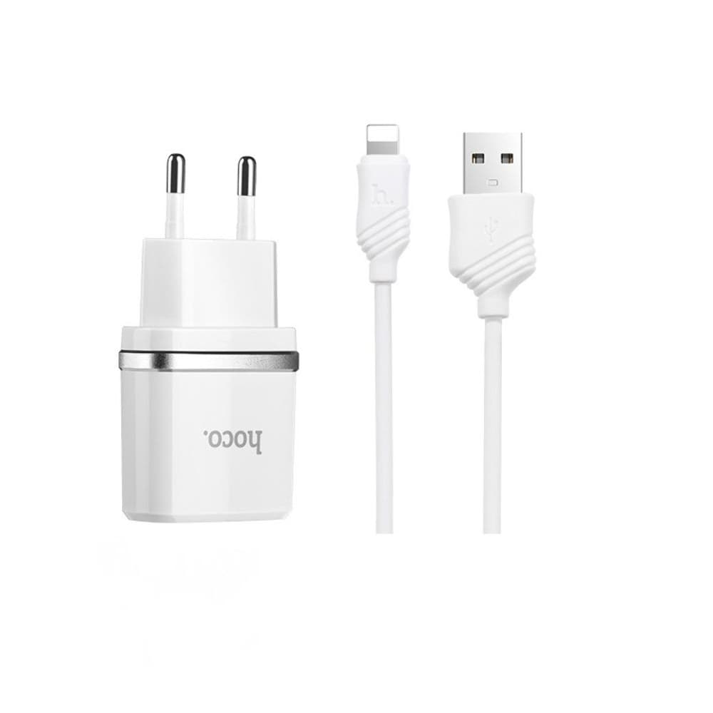 Сетевое зарядное устройство Hoco C12, 2 USB, 2.4 А, Lightning, белое