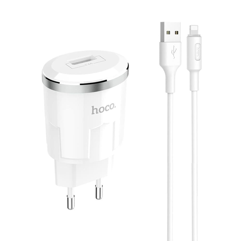 Сетевое зарядное устройство Hoco C37A, 1 USB, 2.4 А, Lightning, белое