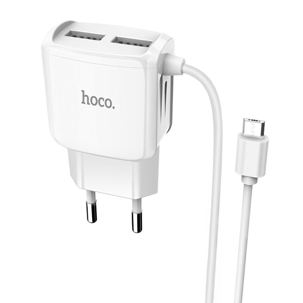 Сетевое зарядное устройство Hoco C59A, 2 USB, 2.4 А, Micro-USB, белое