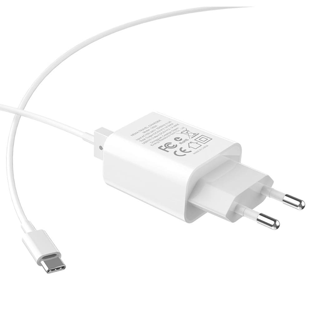 Сетевое зарядное устройство Hoco C62A, 2 USB, 2.1 А, Type-C, белое