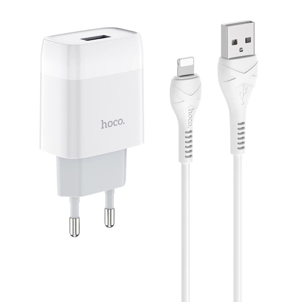 Сетевое зарядное устройство Hoco C72A, 1 USB, 2.1 А, 10.5 Вт, Lightning, белое