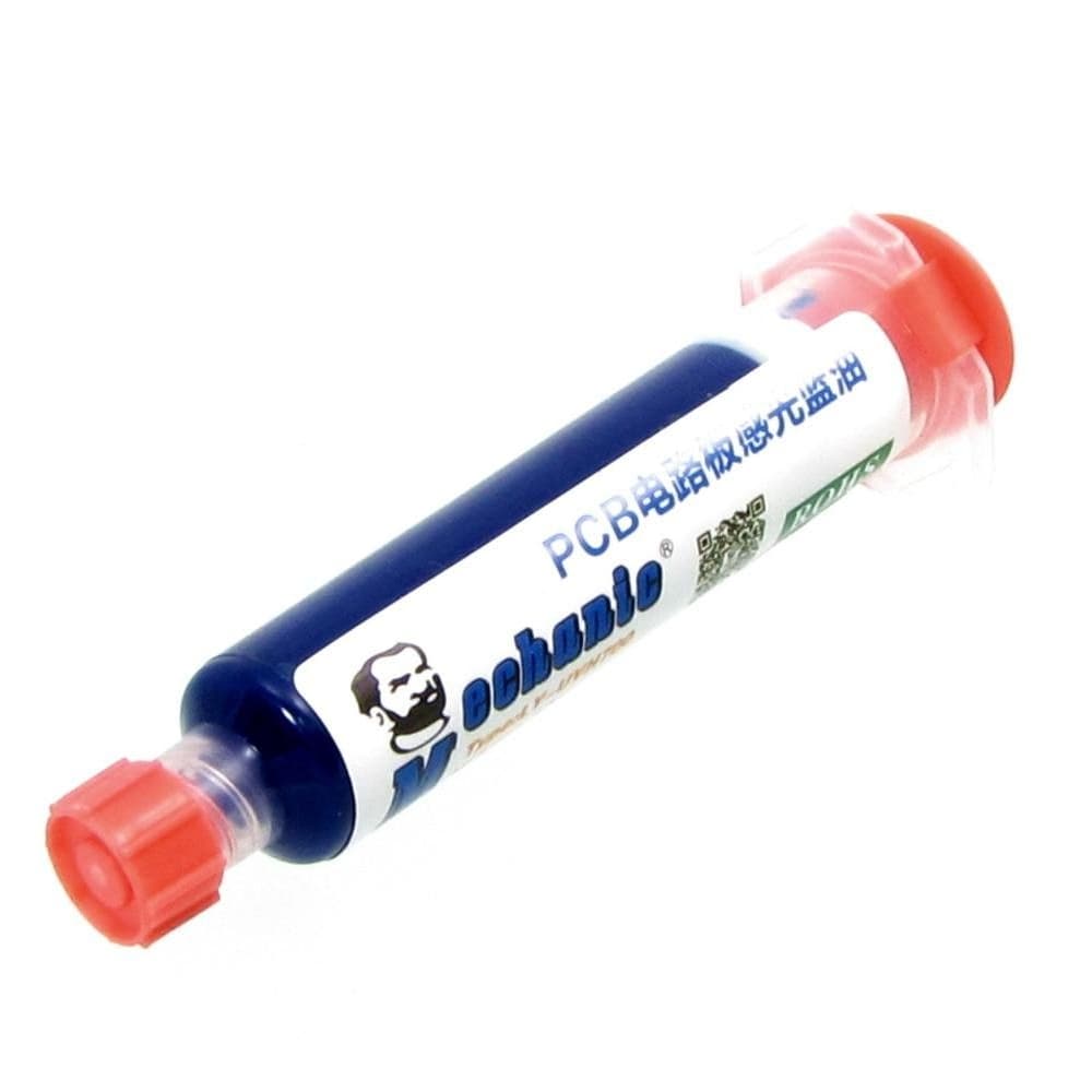 Лак изоляционный MECHANIC BY-UVH900, синій, в шприце, 10 ml (LB10 UV curing solder proof printing ink)