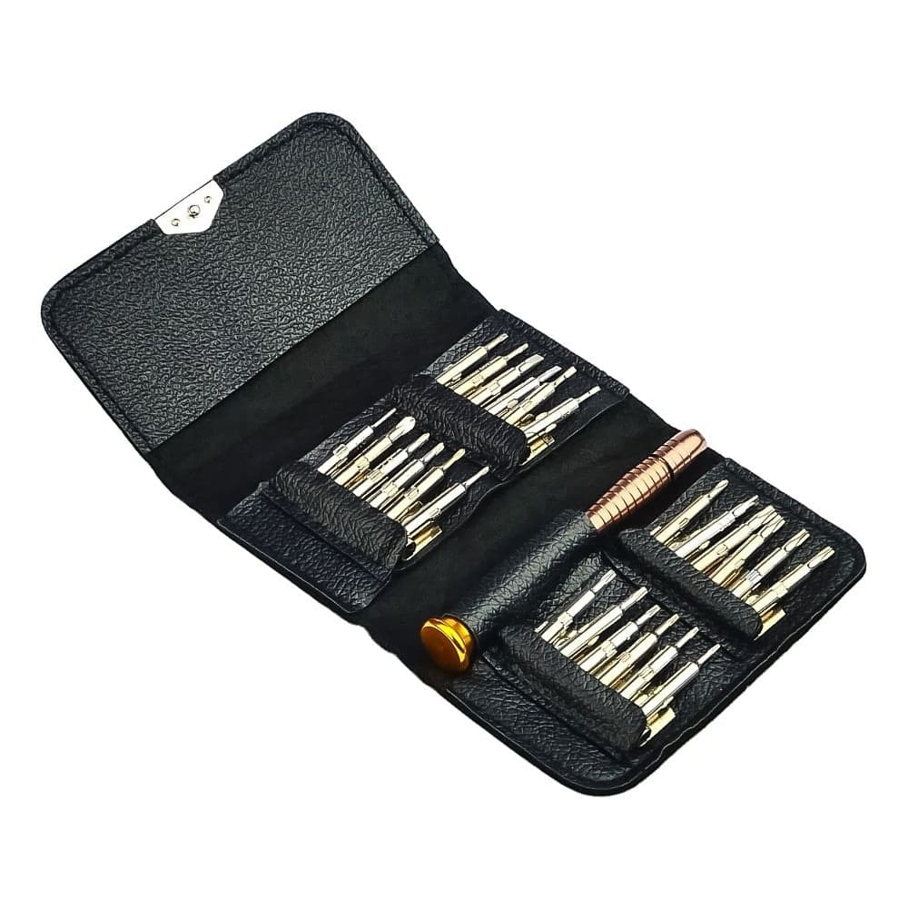 Набор отверток YX-6525, XW-6025, карманный, в кожаном чехле, ручка и 24 насадки