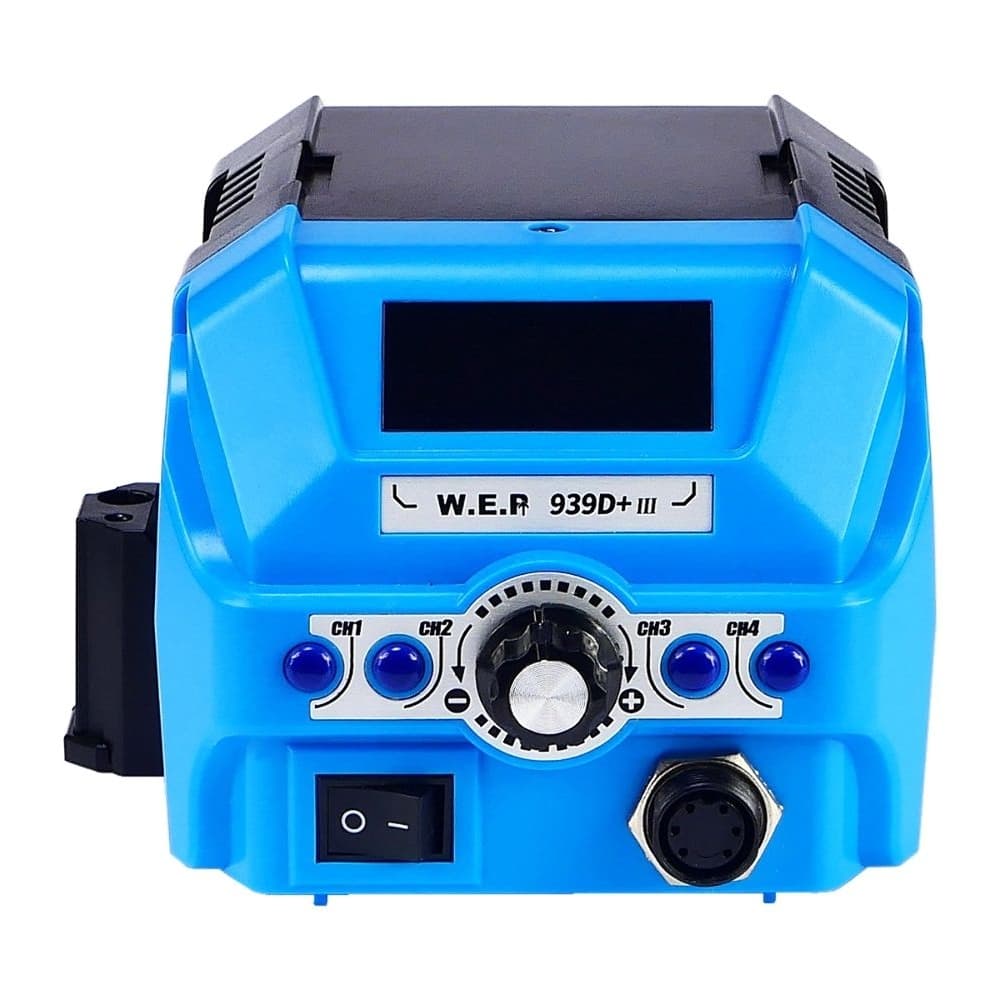 Паяльная станция WEP 939D+-III, паяльник, цифровая индикация, лупа, подсветка, держатели плат и припоя, 120 Вт, 200-480 C | гарантия 6 мес.