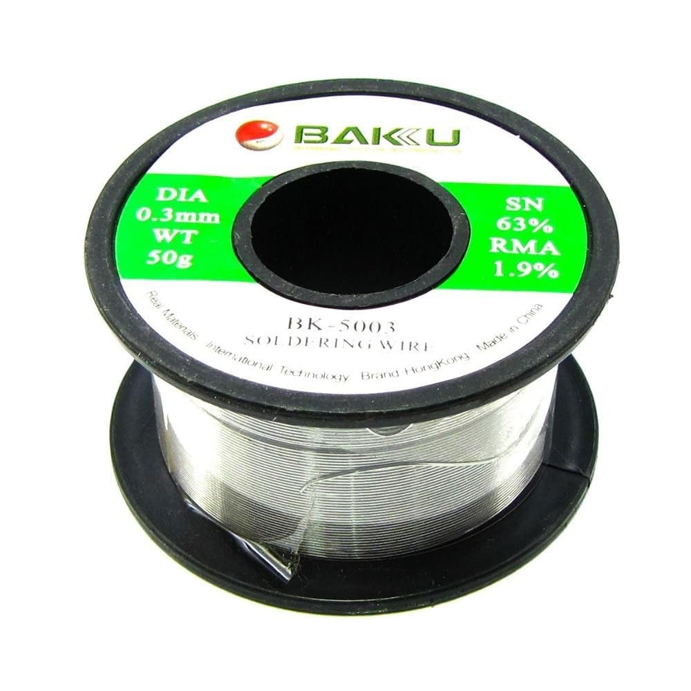 Припой BAKU BK-5003, 0.3 мм, 50 г, Sn 63%, Pb 35.1%, RMA 1.9%