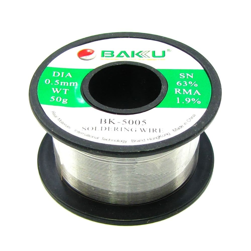 Припой BAKU BK-5005, 0.5 мм, 50 г, Sn 63%, Pb 35.1%, RMA 1.9%