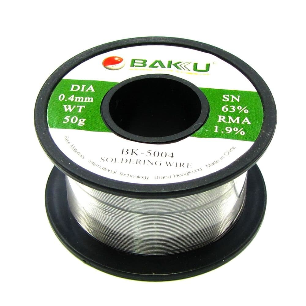 Припой BAKU BK-5004, 0.4 мм, 50 г, Sn 63%, Pb 35.1%, RMA 1.9%