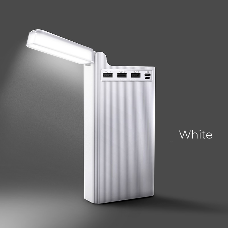 Power bank Hoco J62, 30000 mAh, 3 USB, 2A, білий, с настольной лампой