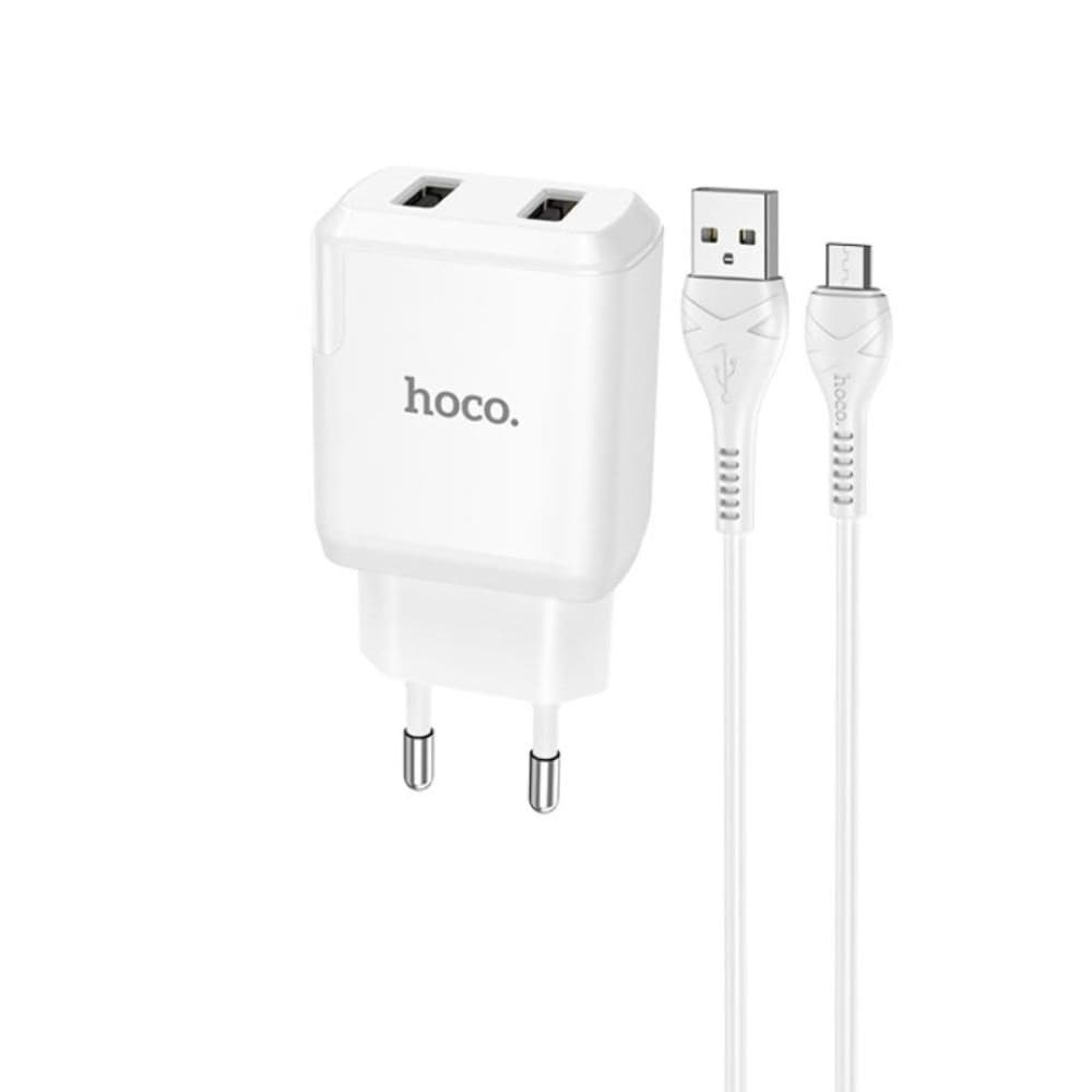 Сетевое зарядное устройство Hoco N7, 2 USB, 2.1 А, 10.5 Вт, Micro-USB, белое