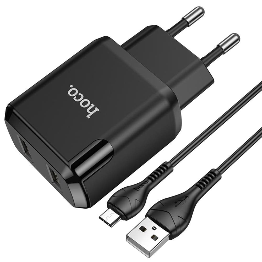 Сетевое зарядное устройство Hoco N7, 2 USB, 2.1 А, 10.5 Вт, Micro-USB, черное