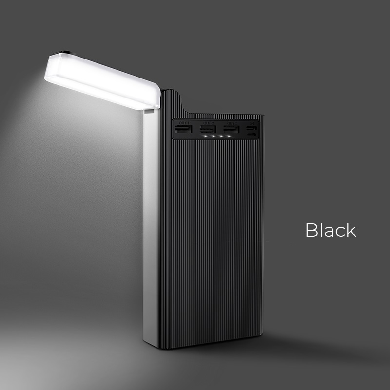Power bank Hoco J62, 30000 mAh, 3 USB, 2A, чорний, с настольной лампой