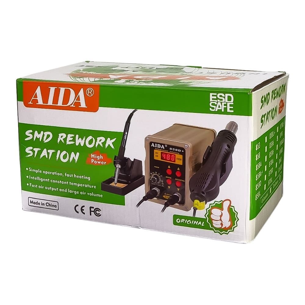 Паяльная станция Aida 8586, фен, паяльник с нагревательным элементом Hakko, цифровая индикация | гарантия 6 мес.