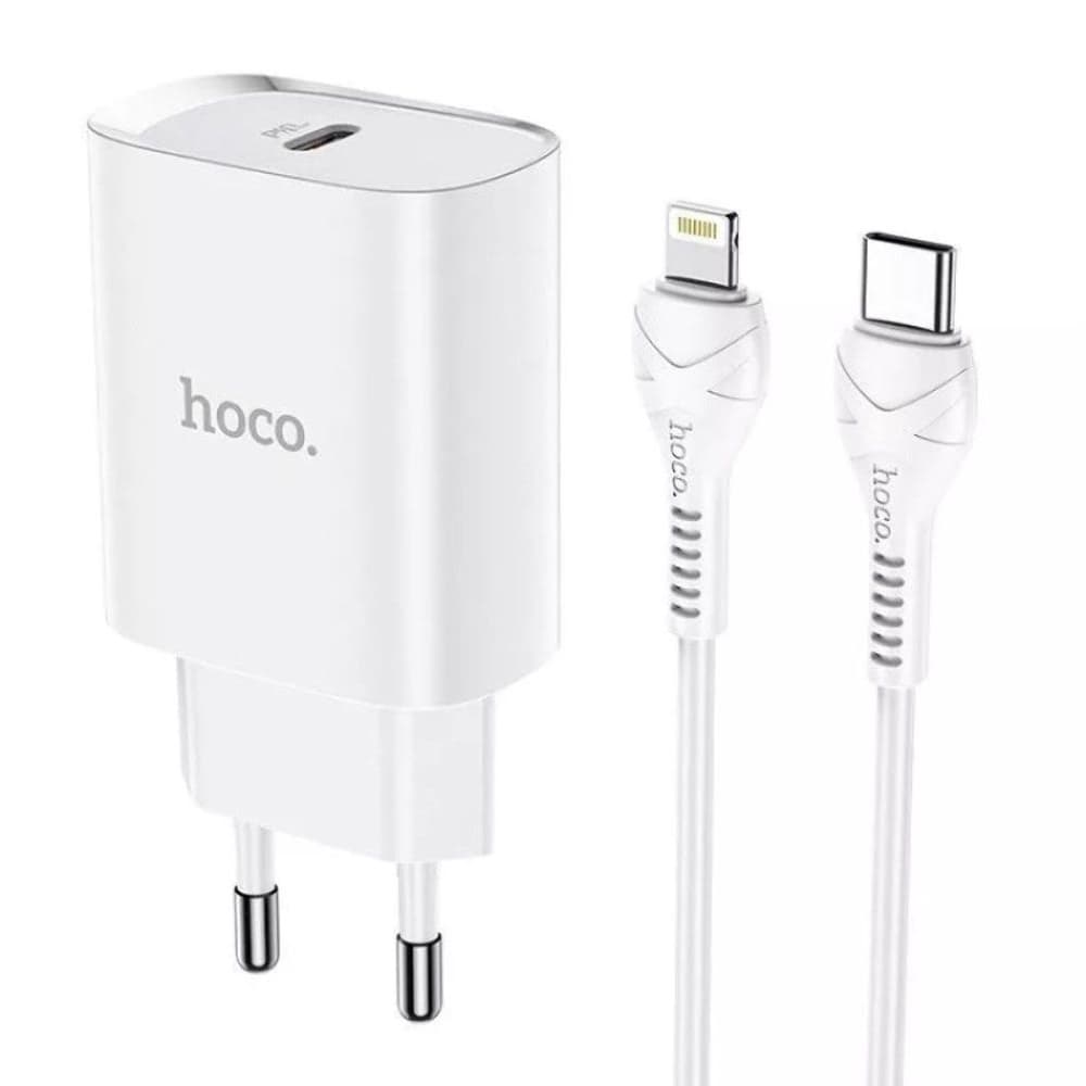 Сетевое зарядное устройство Hoco N14, 1 USB Type-C, Power Delivery (20 Вт), 3.0 А, Type-C на Lightning, белое