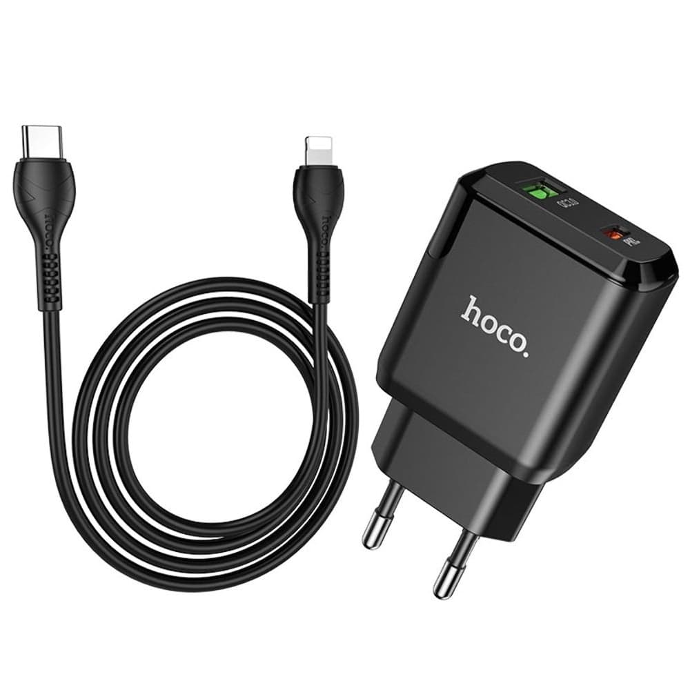 Сетевое зарядное устройство Hoco N5, Power Delivery, Quick Charge 3.0, 3.0 А, с кабелем Type-C на Lightning, черное