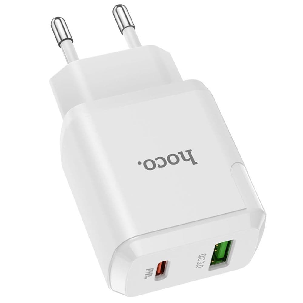Сетевое зарядное устройство Hoco N5, 1 USB, 1 USB Type-C, Power Delivery, Quick Charge 3.0, 3.0 А, белое