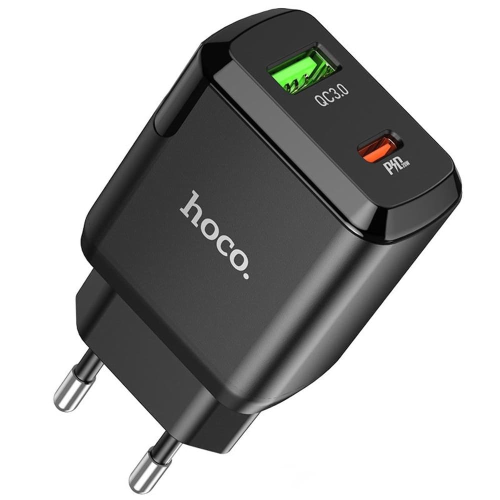 Сетевое зарядное устройство Hoco N5, 1 USB, 1 USB Type-C, Power Delivery (20 Вт), Quick Charge 3.0, черное