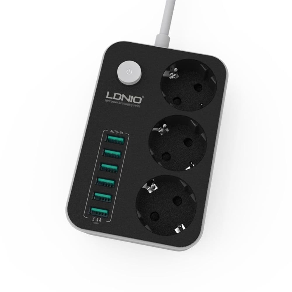 Сетевой удлинитель Ldnio SE3631, 3 розетки, 6 USB, 5V, 3.4 А, 17W, кабель 1.6м