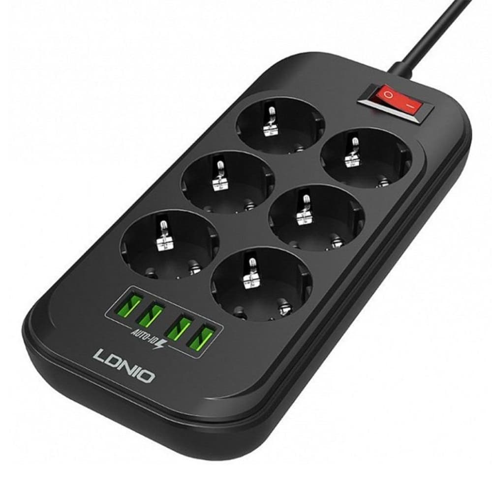 Сетевой удлинитель Ldnio SE6403, 6 розеток, 4 USB, 5V, 3.4 А, 17W, кабель 2м