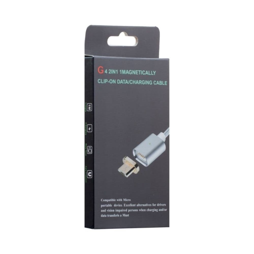 USB-кабель Clip-On, Micro-USB, магнитный, 100 см, серебристый