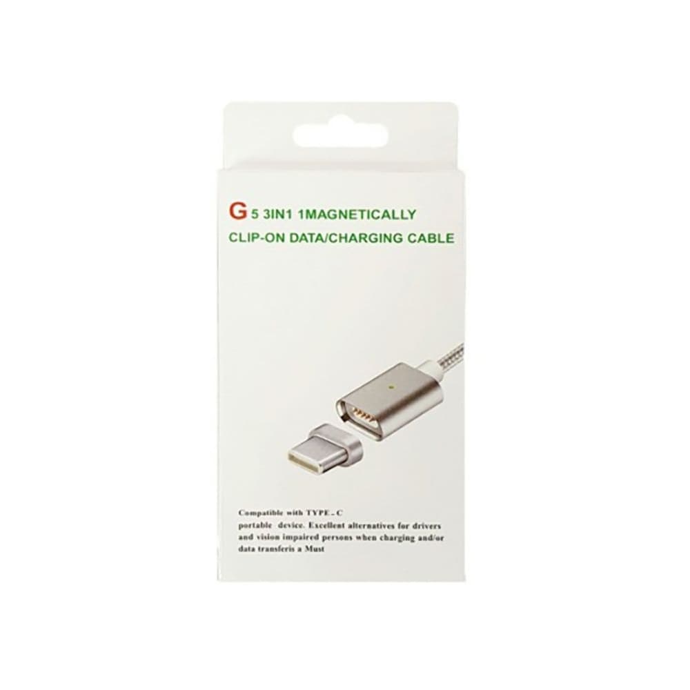 USB-кабель Clip-On, Type-C, магнитный, 100 см, серебристый