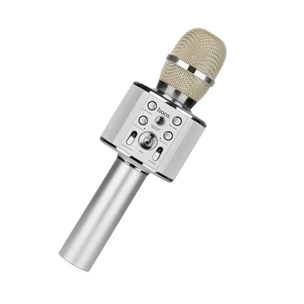 Микрофон для караоке Hoco BK3, беспроводный, со встроенной колонкой, серебристый