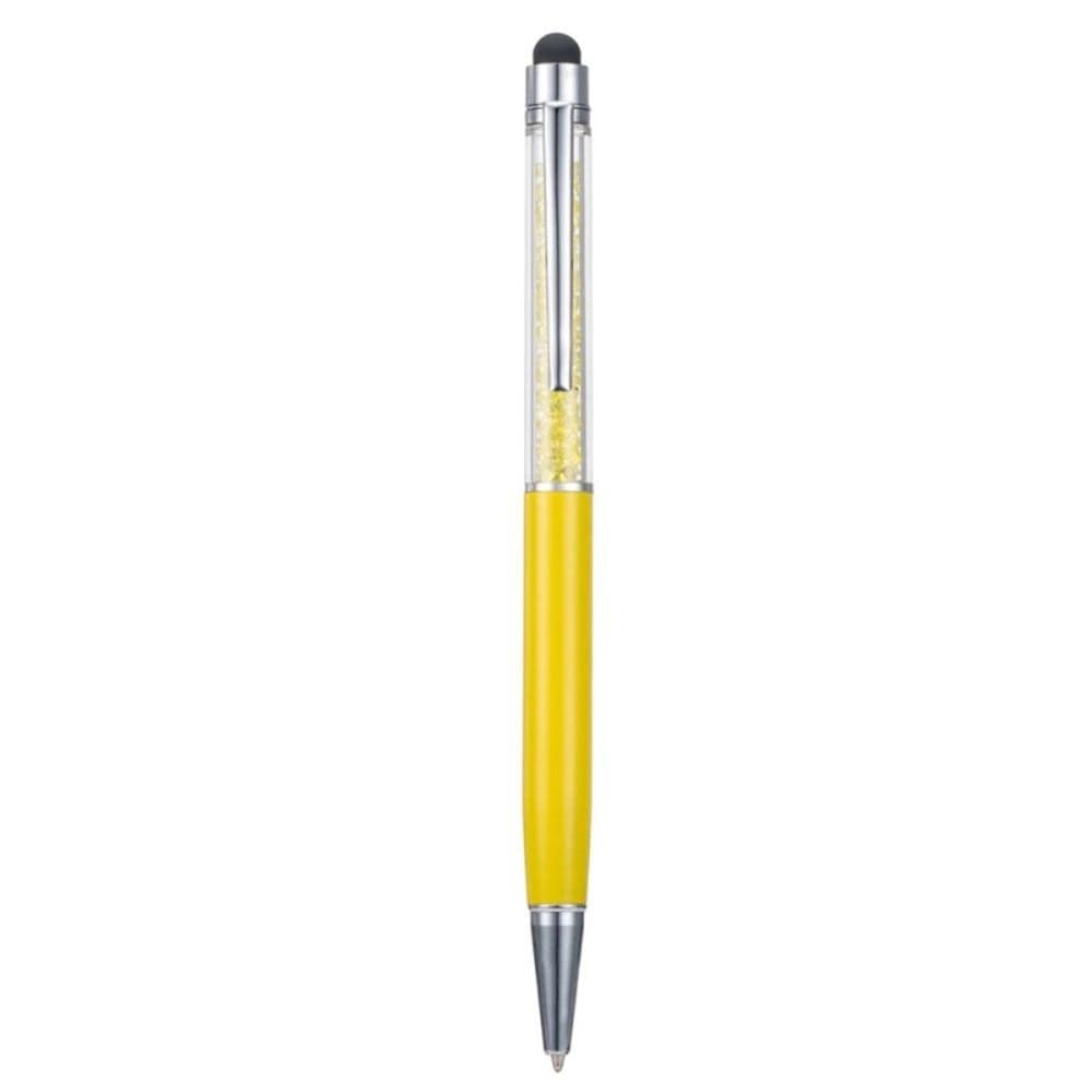 Стилус емкостный, с шариковой ручкой, металлический, желтый, с золотистыми кристаллами