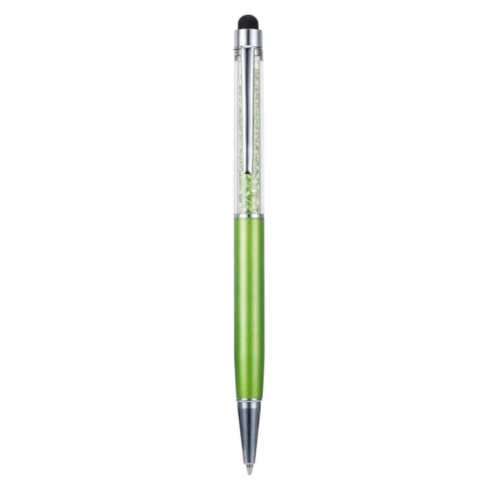 Стилус емкостный, с шариковой ручкой, металлический, зеленый с зелеными кристаллами
