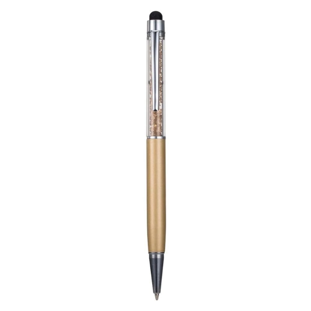 Стилус емкостный, с шариковой ручкой, металлический, коричневый, с коричневыми кристаллами
