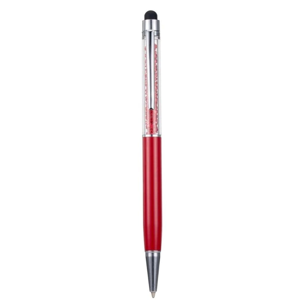 Стилус емкостный, с шариковой ручкой, металлический, красный, с красными кристаллами