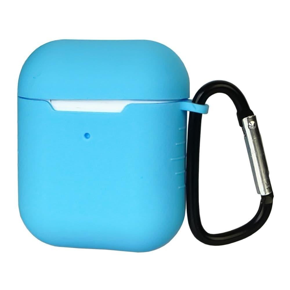 Чехол силиконовый с карабином Apple AirPods, AirPods 2, голубой