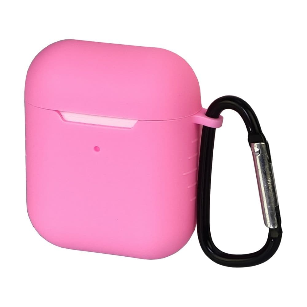 Чехол силиконовый с карабином Apple AirPods, AirPods 2, розовый