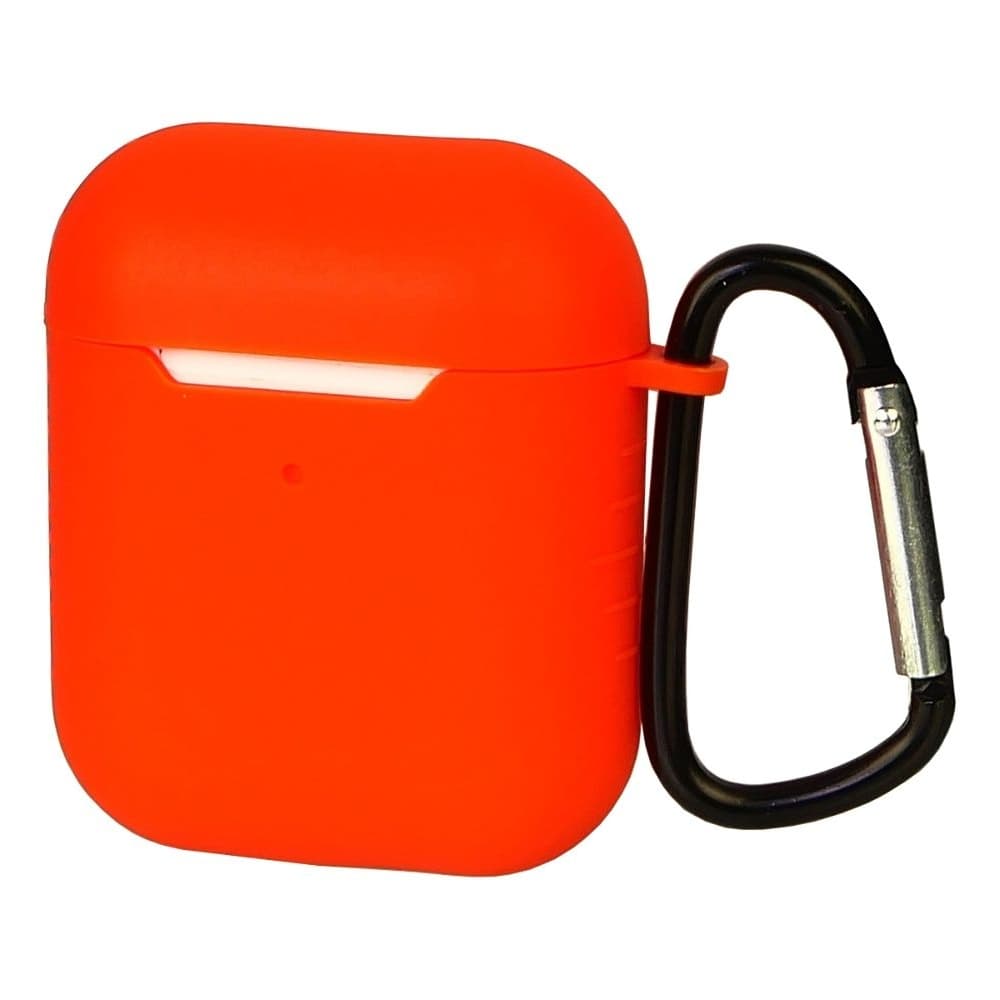 Чехол силиконовый с карабином Apple AirPods, AirPods 2, оранжевый