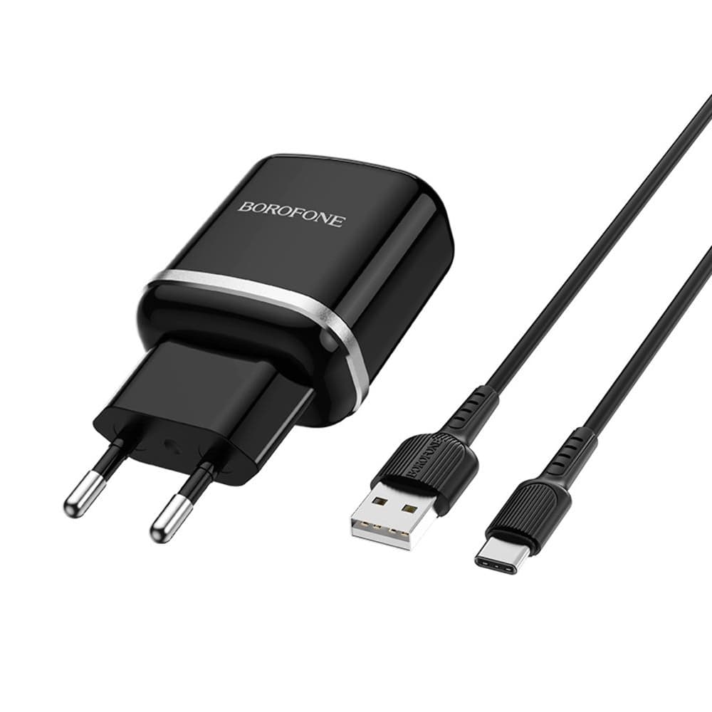 Сетевое зарядное устройство Borofone BA36A, 1 USB, 3.0 А, 18 Вт, Quick Charge 3.0, с кабелем Type-C, черное