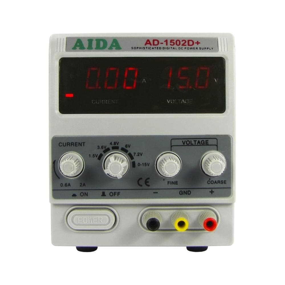 Блок питания AIDA AD-1502D+, 15 В, 2 А, цифровая индикация, RF индикатор, автовосстановление после КЗ