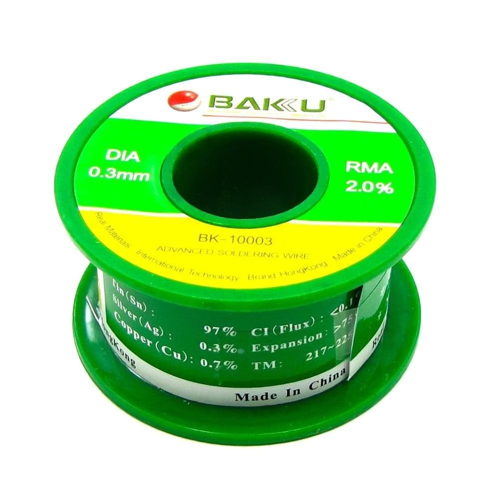 Припой BAKU BK-10003, 0.3 мм, 50 г, Sn 97%, Ag 0.3%, Cu 0.7%, RMA 2%