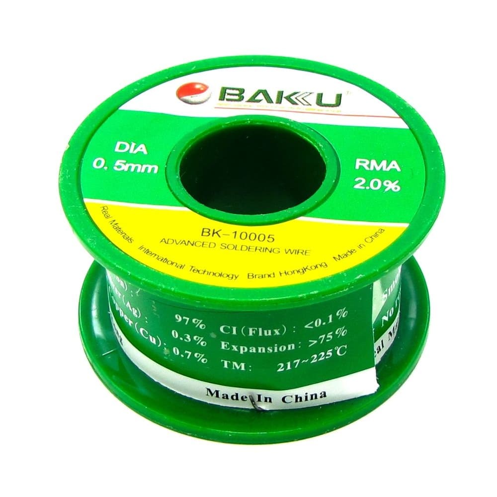 Припой BAKU BK-10005, 0.5 мм, 50 г, Sn 97%, Ag 0.3%, Cu 0.7%, RMA 2%