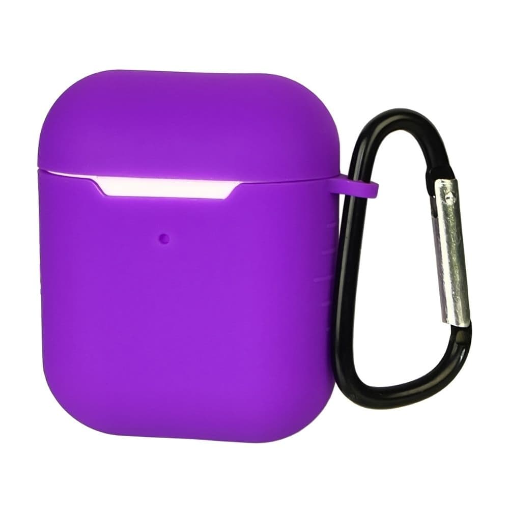 Чехол силиконовый с карабином для Apple AirPods, AirPods 2, фиолетовый