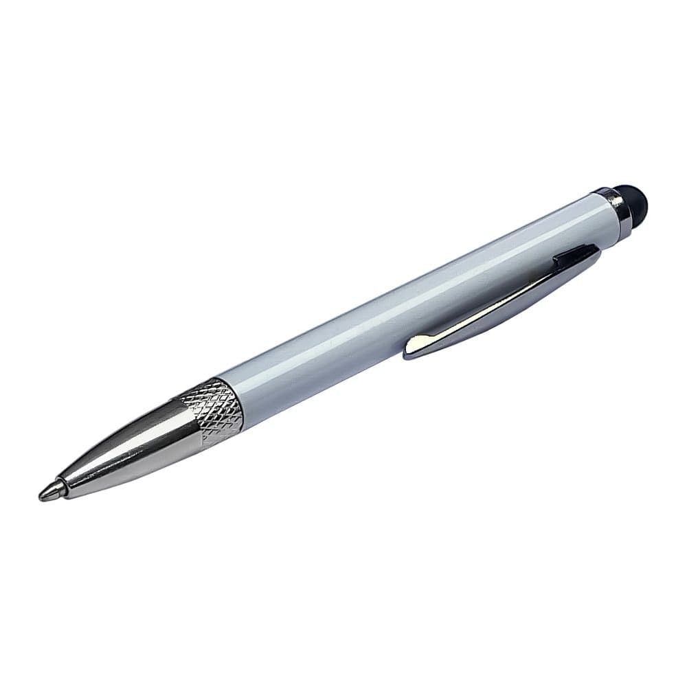 Стилус емкостный, с выдвижной шариковой ручкой, металлический, білий