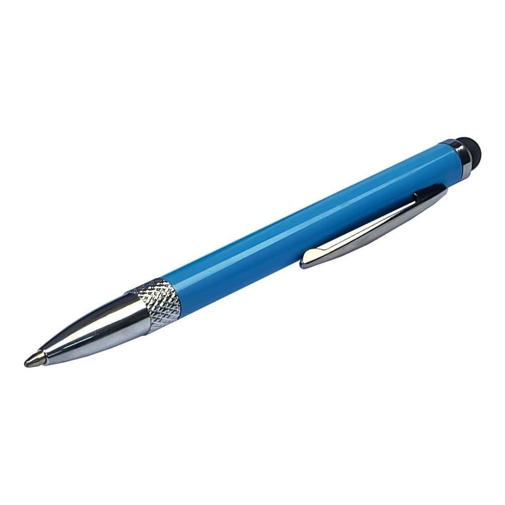 Стилус емкостный, с выдвижной шариковой ручкой, металлический, голубой