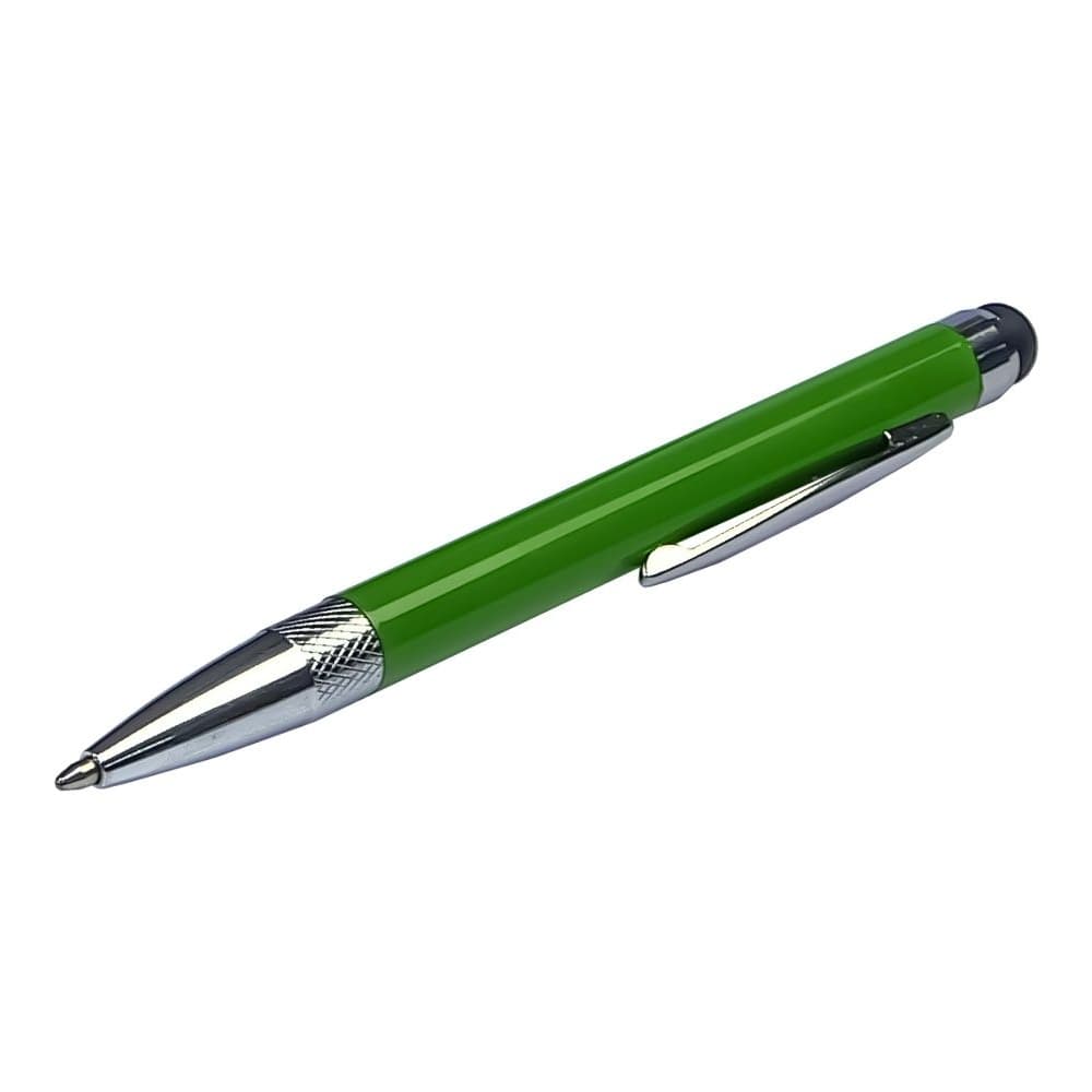 Стилус емкостный, с выдвижной шариковой ручкой, металлический, зеленый