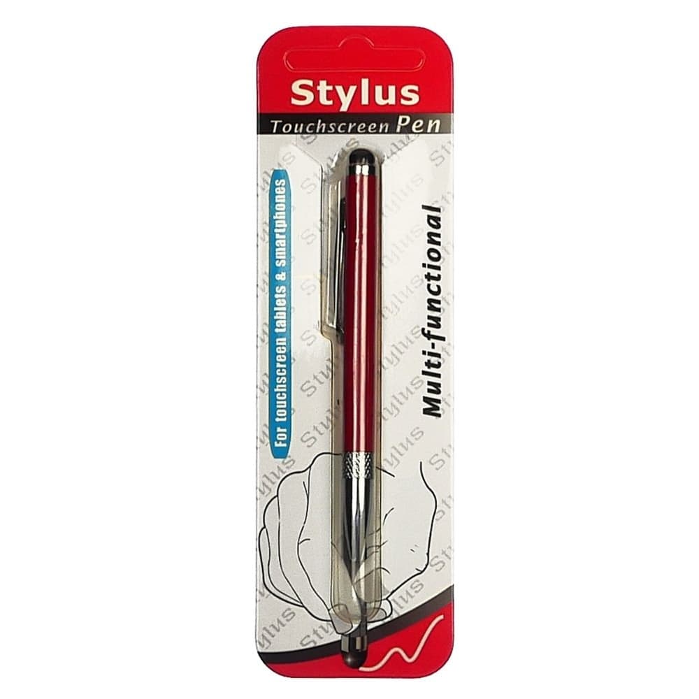 Стилус емкостный, с выдвижной шариковой ручкой, металлический, красный