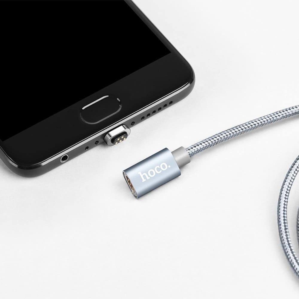 USB-кабель Hoco U40A, Micro-USB, 100 см, магнитный, в нейлоновой оплетке, 2.0 А, сірий