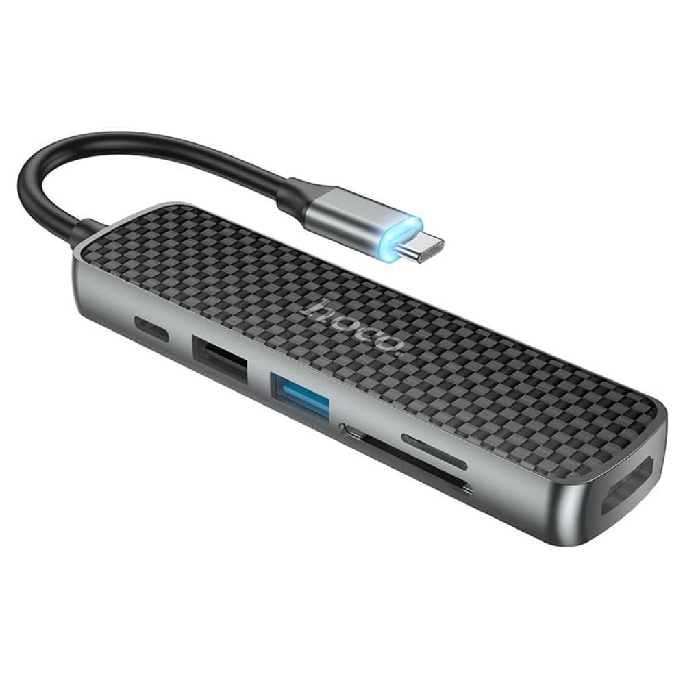 USB Hub Hoco HB24 (HDMI+USB3.0+USB2.0+SD+TF+PD) темно-серебристый