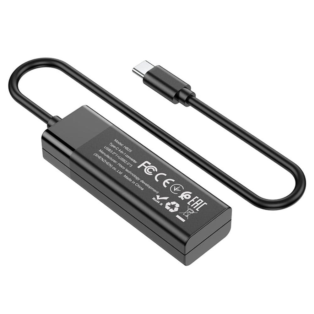 Мультиадаптер Hoco HB25, 4 в 1, Type-C на USB 3.0 (F), 3 USB 2.0 (F), черный | USB-хаб