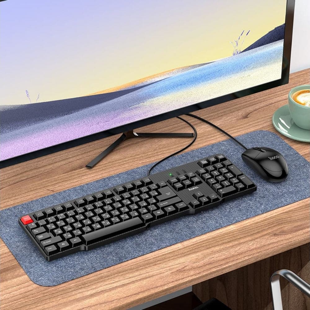 Клавиатура проводная с мышкой Hoco GM16 (RUS/ENG), черная