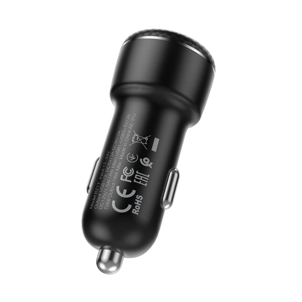 Автомобильний зарядний пристрій Borofone BZ17, 2 USB, Quick Charge 3.0, чорний | зарядка, зарядное устройство